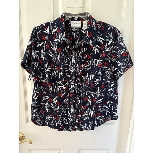 Alfred Dunner Women’s Sz 12P Dark Blue, Red, White Print Short Sleeve Blouse - Picture 9 of 13